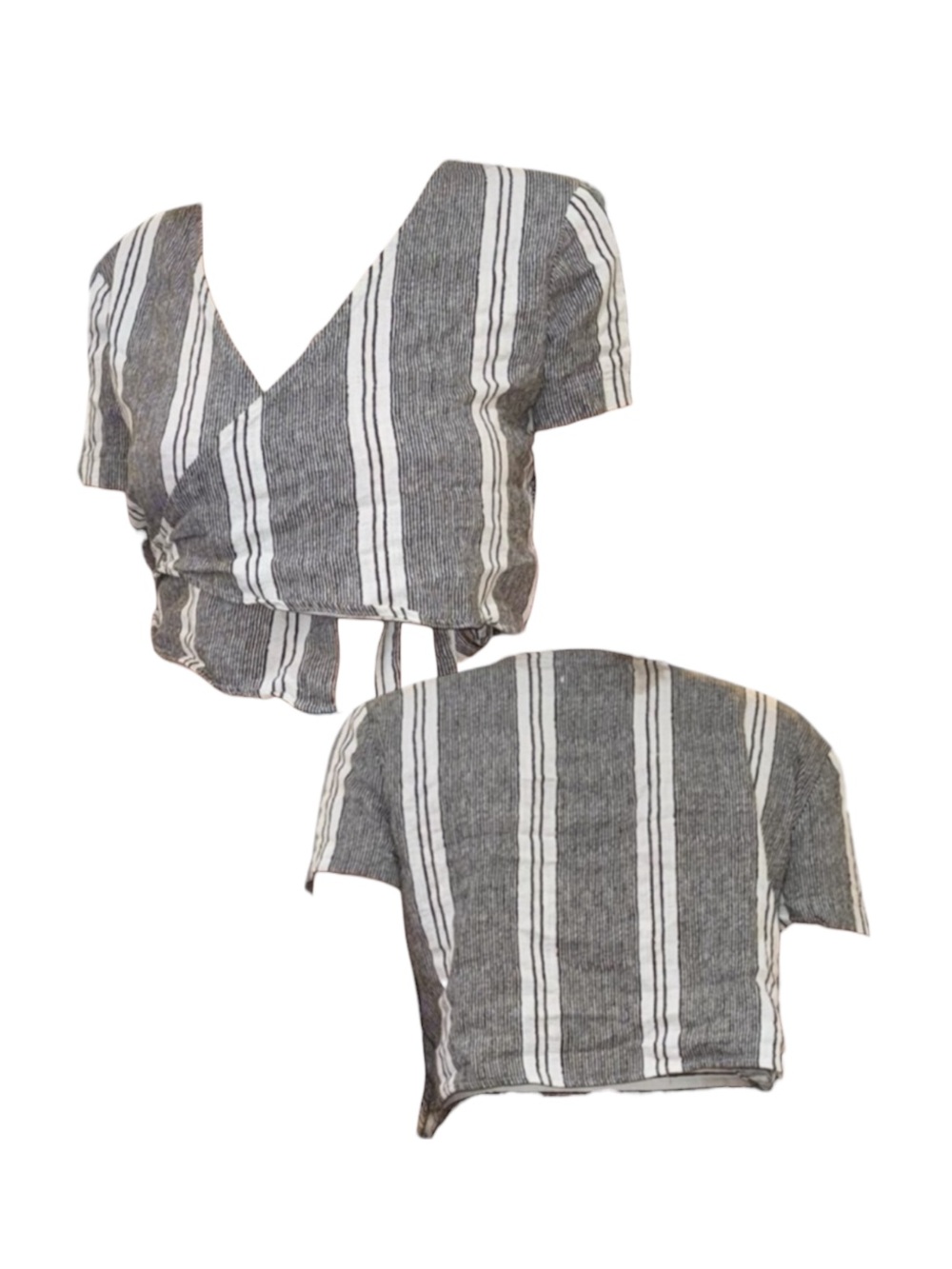 NWOT Striped Black and White Wrap Crop Top